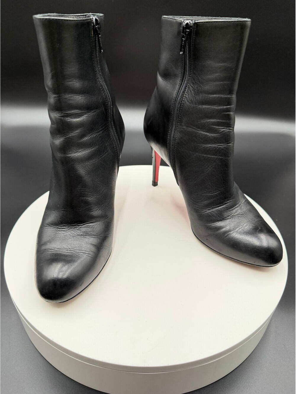 Christian Louboutin Black Calfskin Zip Ankle Booties IT 36.5 US 6.5 85mm Heel